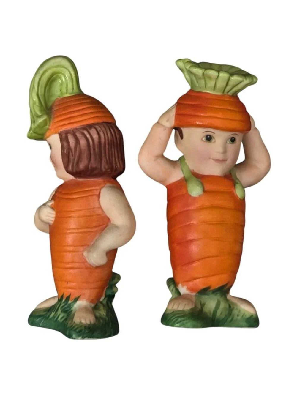 Carrot Salt & Pepper Shaker Set Kids Couple Kitsch Franklin Mint Vintage 1991
